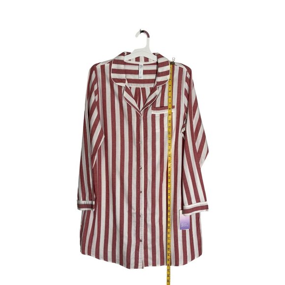 Red & White Striped Button-Down Nightshirt By Stars Above Long Sleeves Flannel L - Picture 8 of 11